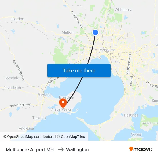Melbourne Airport MEL to Wallington map