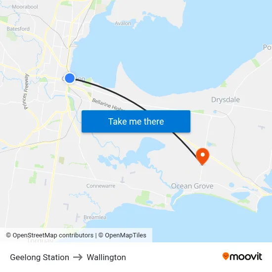Geelong Station to Wallington map