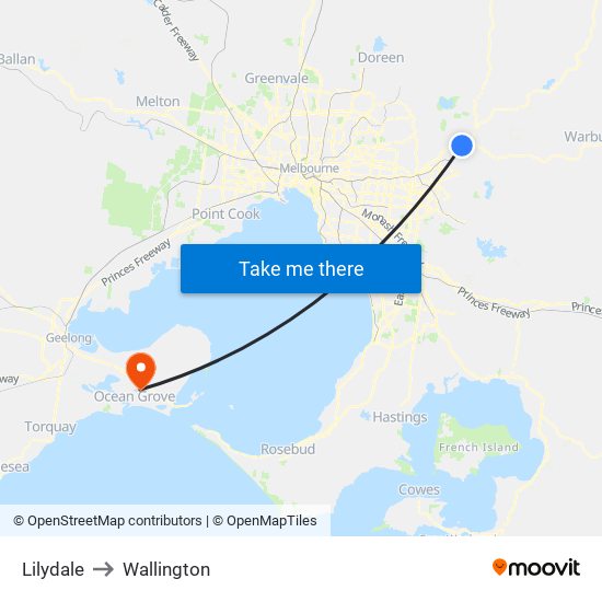 Lilydale to Wallington map