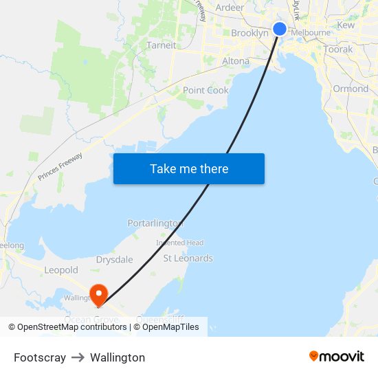 Footscray to Wallington map