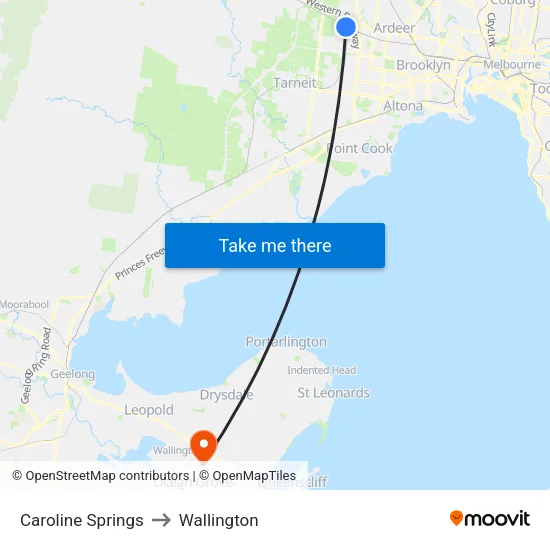 Caroline Springs to Wallington map