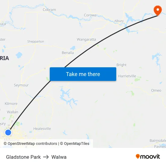 Gladstone Park to Walwa map