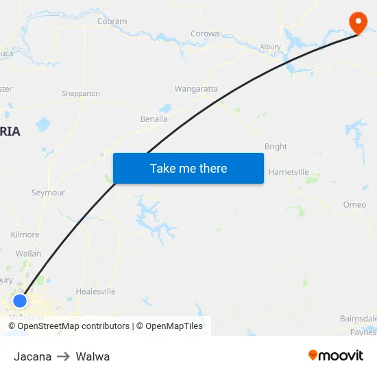 Jacana to Walwa map