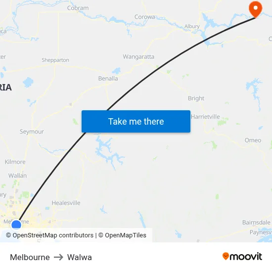 Melbourne to Walwa map