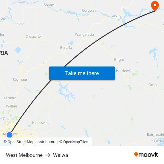 West Melbourne to Walwa map