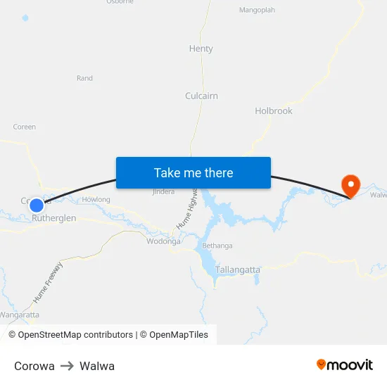 Corowa to Walwa map