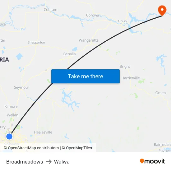 Broadmeadows to Walwa map