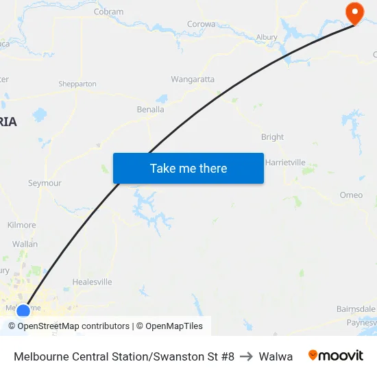 Melbourne Central Station/Swanston St #8 to Walwa map