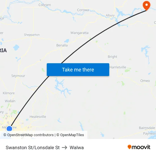 Swanston St/Lonsdale St to Walwa map