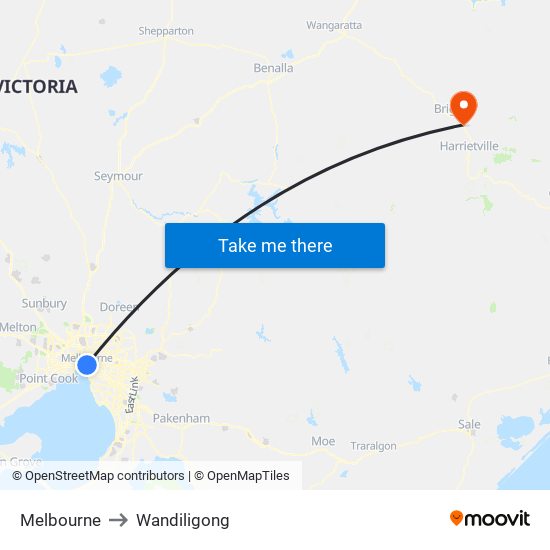 Melbourne to Wandiligong map