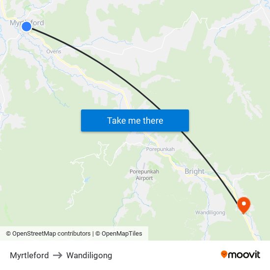 Myrtleford to Wandiligong map