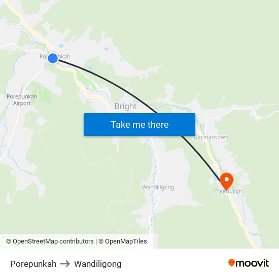 Porepunkah to Wandiligong map