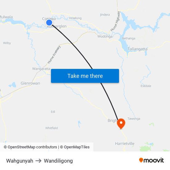 Wahgunyah to Wandiligong map