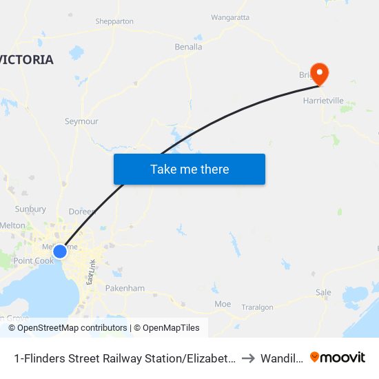 1-Flinders Street Railway Station/Elizabeth St (Melbourne City) to Wandiligong map