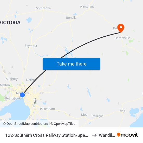 122-Southern Cross Railway Station/Spencer St (Melbourne City) to Wandiligong map