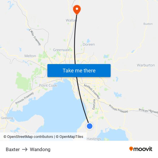 Baxter to Wandong map