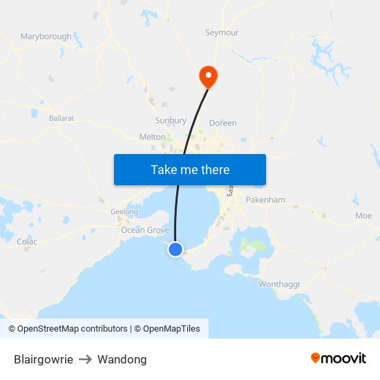 Blairgowrie to Wandong map