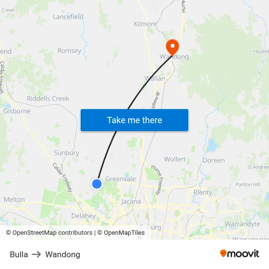 Bulla to Wandong map