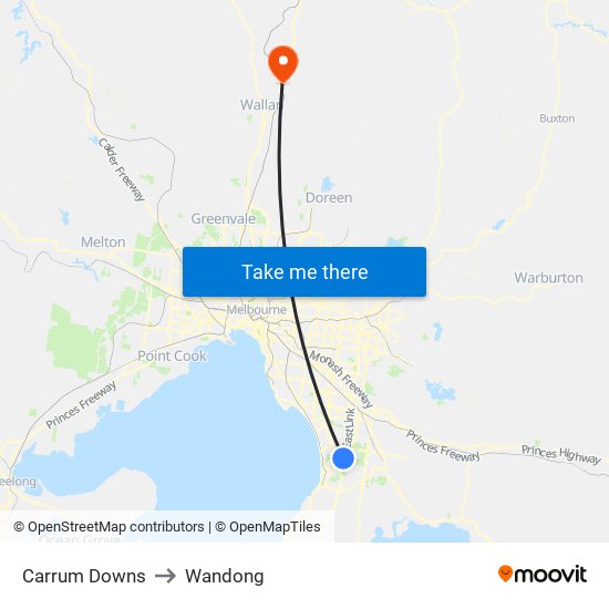 Carrum Downs to Wandong map