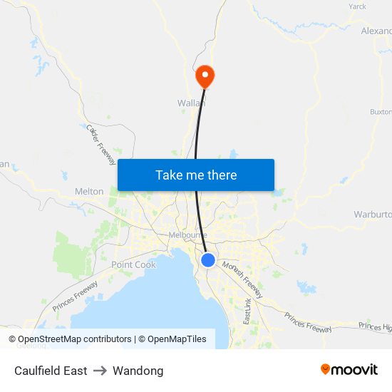 Caulfield East to Wandong map