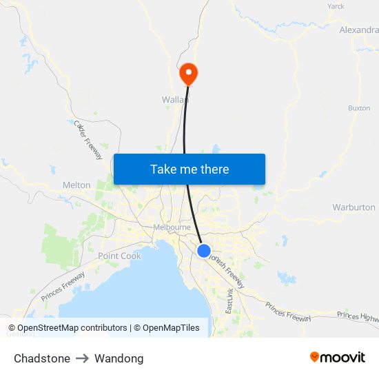 Chadstone to Wandong map