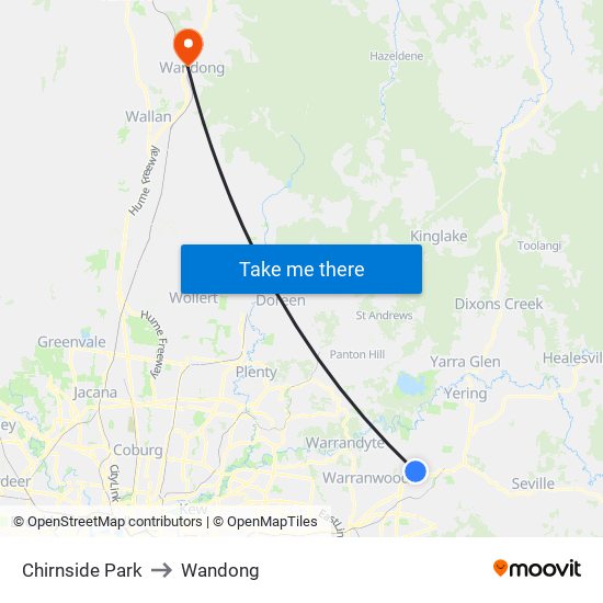 Chirnside Park to Wandong map