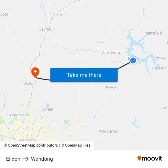 Eildon to Wandong map