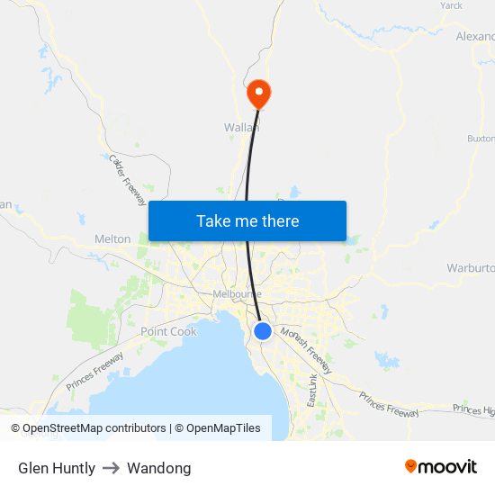 Glen Huntly to Wandong map