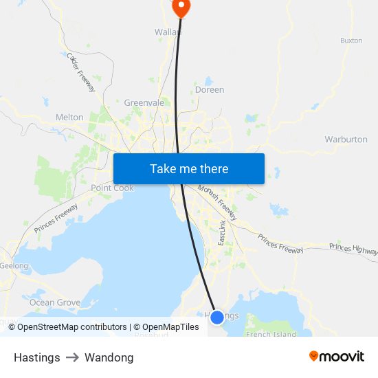 Hastings to Wandong map