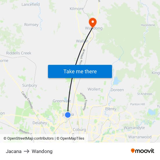 Jacana to Wandong map