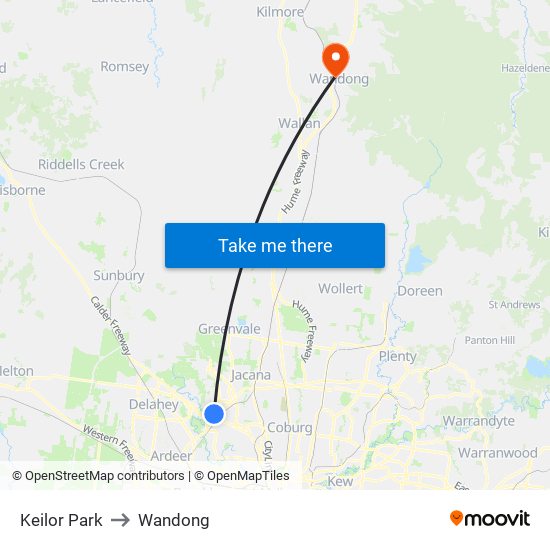 Keilor Park to Wandong map