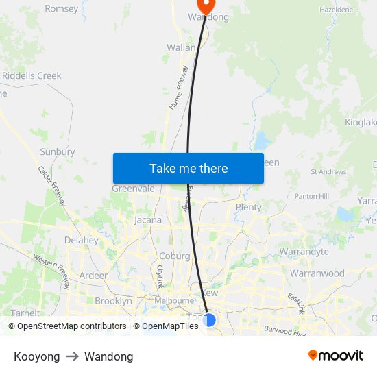 Kooyong to Wandong map