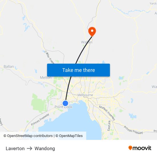 Laverton to Wandong map