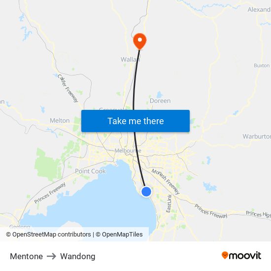 Mentone to Wandong map