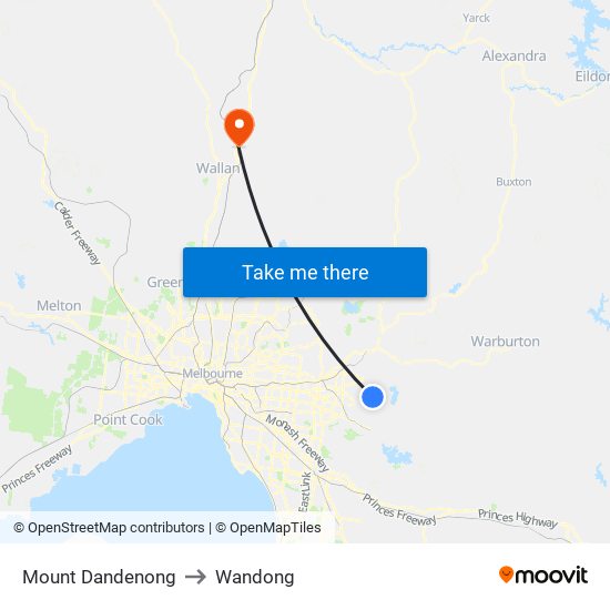 Mount Dandenong to Wandong map