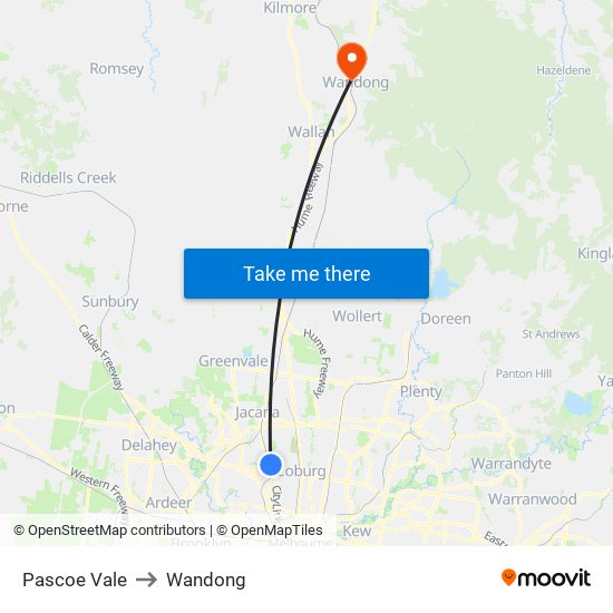 Pascoe Vale to Wandong map