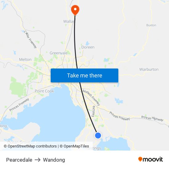Pearcedale to Wandong map