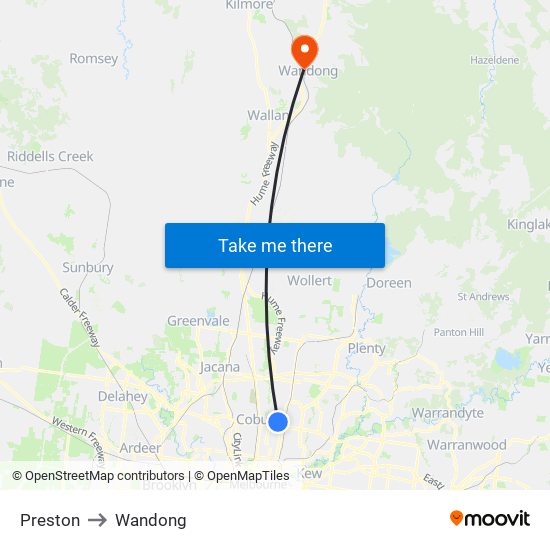 Preston to Wandong map