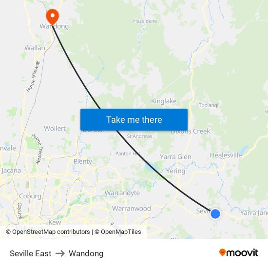 Seville East to Wandong map