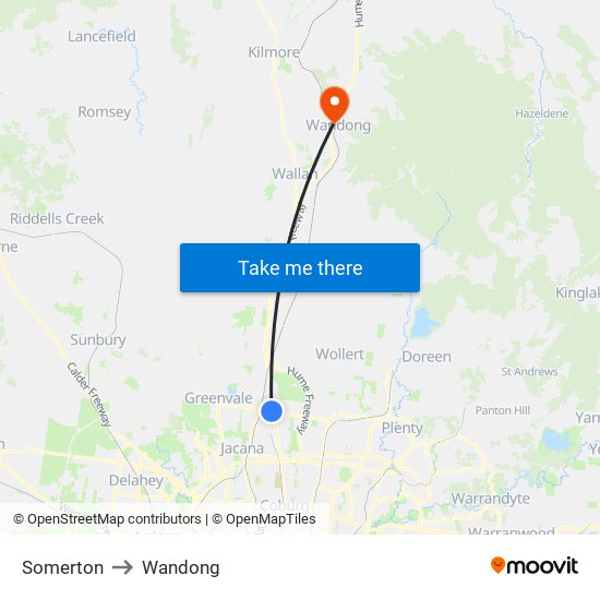 Somerton to Wandong map