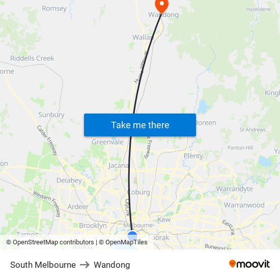 South Melbourne to Wandong map