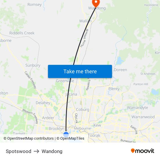 Spotswood to Wandong map