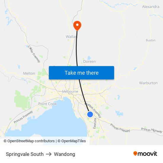 Springvale South to Wandong map