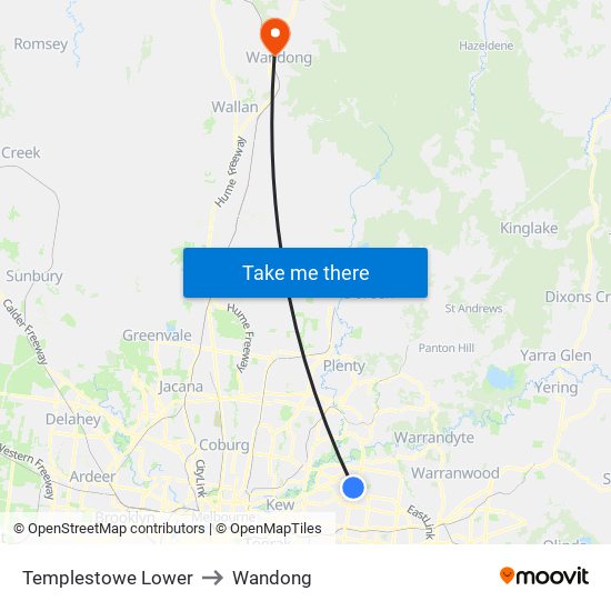 Templestowe Lower to Wandong map