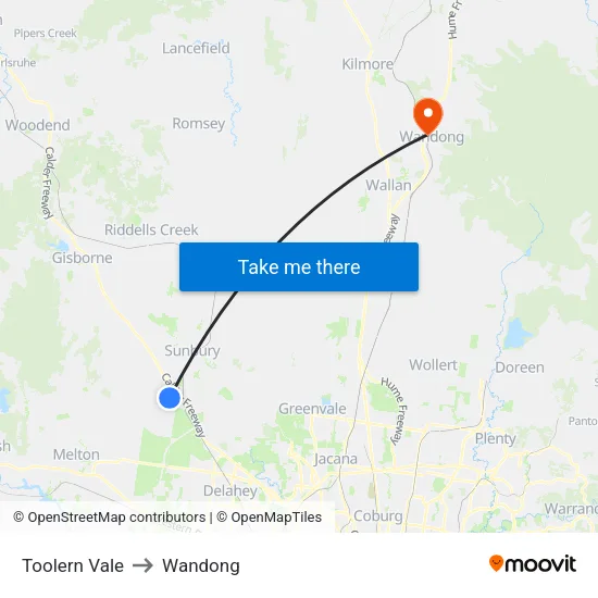 Toolern Vale to Wandong map