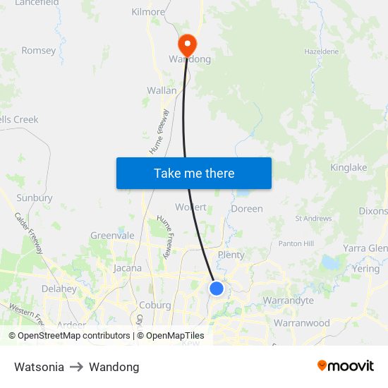 Watsonia to Wandong map