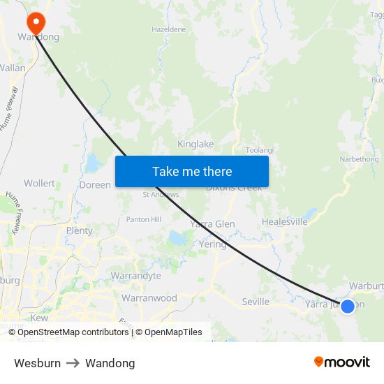 Wesburn to Wandong map