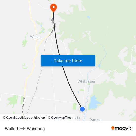 Wollert to Wandong map