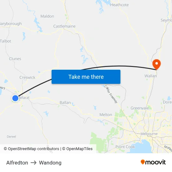 Alfredton to Wandong map