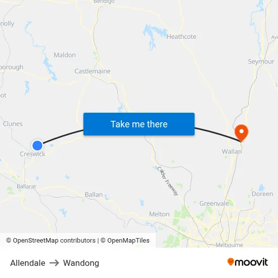Allendale to Wandong map